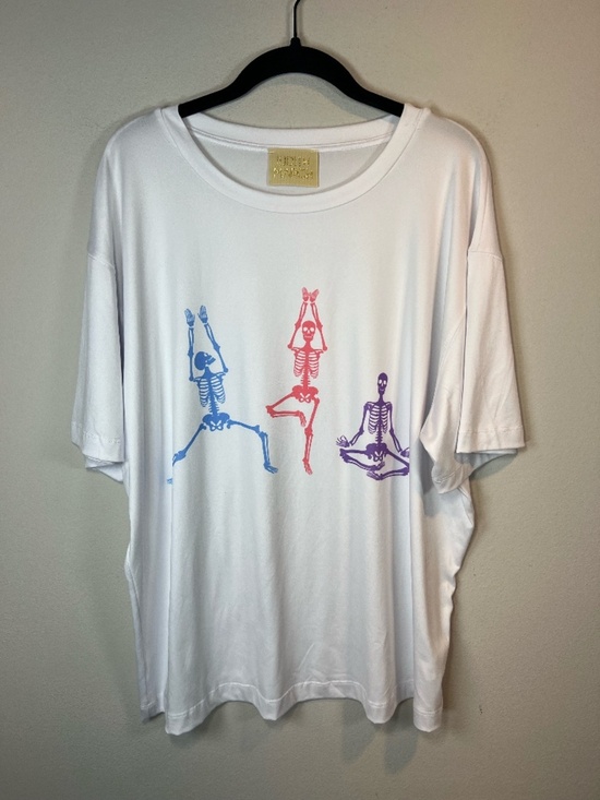 Judith March Tops - Judith March Skeleton Yoga T-Shirt White Short Sleeve Oversized Whimsical NEW XL
